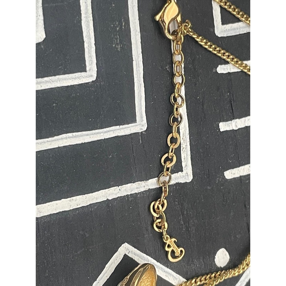 Vintage Burberrys Navy Enamel & Faux Pearl Pendant Necklace Gold Tone Designer - Picture 7 of 9